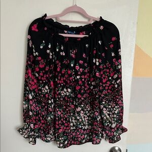 Talbots RSVP Black and Pink Floral Blouse